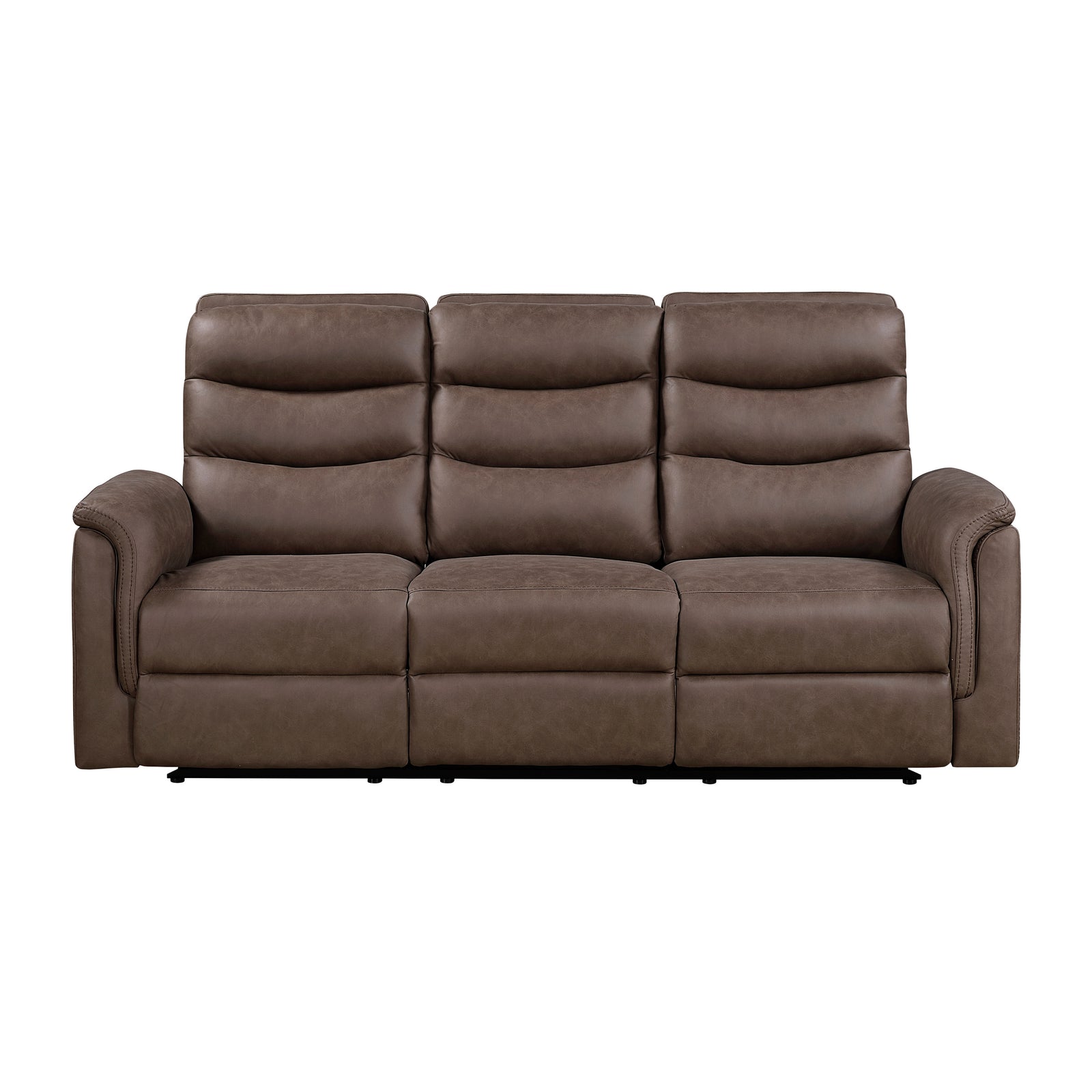 Vero Polished Microfiber Manual Double Reclining Sofa with Drop-down Cup Holders