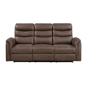 Vero Polished Microfiber Manual Double Reclining Sofa with Drop-down Cup Holders