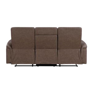 Vero Polished Microfiber Manual Double Reclining Sofa with Drop-down Cup Holders