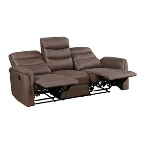 Vero Polished Microfiber Manual Double Reclining Sofa with Drop-down Cup Holders