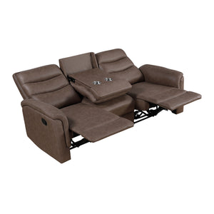 Vero Polished Microfiber Manual Double Reclining Sofa with Drop-down Cup Holders