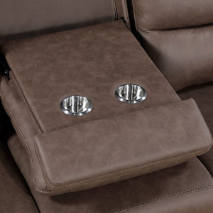 Vero Polished Microfiber Manual Double Reclining Sofa with Drop-down Cup Holders