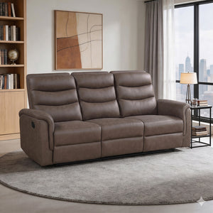 Vero Polished Microfiber Manual Double Reclining Sofa with Drop-down Cup Holders