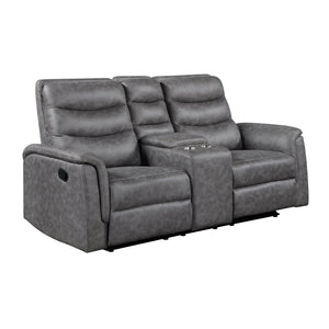 Vero Polished Microfiber Manual Double Reclining Love seat with Center Console