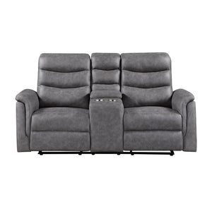 Vero Polished Microfiber Manual Double Reclining Love seat with Center Console