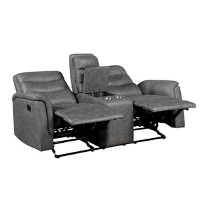 Vero Polished Microfiber Manual Double Reclining Love seat with Center Console