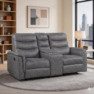 Vero Polished Microfiber Manual Double Reclining Love seat with Center Console