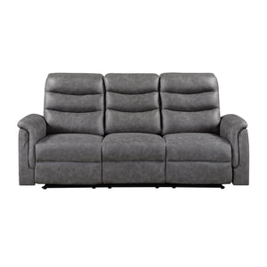 Vero Polished Microfiber Manual Double Reclining Sofa with Drop-down Cup Holders