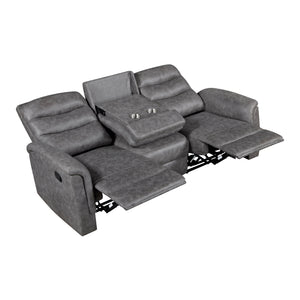 Vero Polished Microfiber Manual Double Reclining Sofa with Drop-down Cup Holders