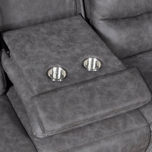 Vero Polished Microfiber Manual Double Reclining Sofa with Drop-down Cup Holders
