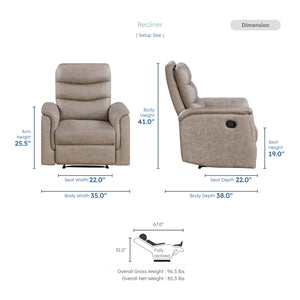 Vero Polished Microfiber Manual Reclining Chair