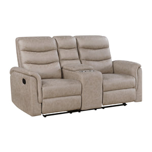 Vero Polished Microfiber Manual Double Reclining Love seat with Center Console