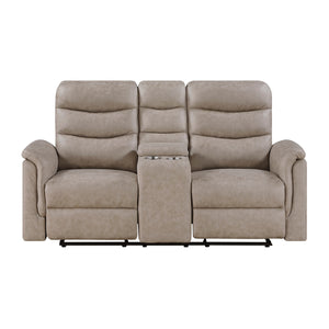 Vero Polished Microfiber Manual Double Reclining Love seat with Center Console