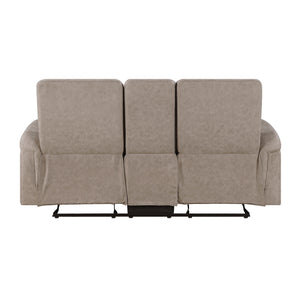 Vero Polished Microfiber Manual Double Reclining Love seat with Center Console