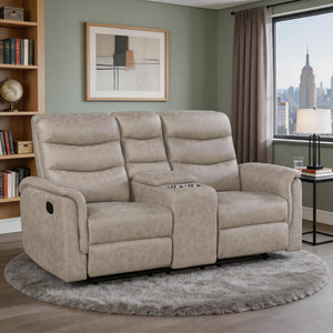Vero Polished Microfiber Manual Double Reclining Love seat with Center Console