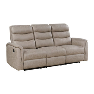 Vero Polished Microfiber Manual Double Reclining Sofa with Drop-down Cup Holders