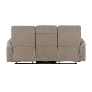 Vero Polished Microfiber Manual Double Reclining Sofa with Drop-down Cup Holders