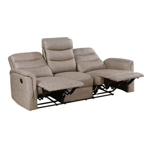 Vero Polished Microfiber Manual Double Reclining Sofa with Drop-down Cup Holders