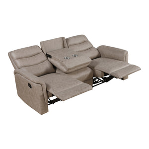 Vero Polished Microfiber Manual Double Reclining Sofa with Drop-down Cup Holders
