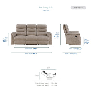 Vero 2-Piece Polished Microfiber Manual Reclining Sofa Set
