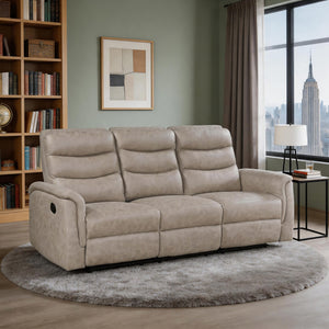 Vero Polished Microfiber Manual Double Reclining Sofa with Drop-down Cup Holders