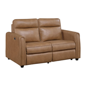 Orlin Faux Leather Power Double Reclining Loveseat with Rounded Track Arms