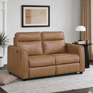 Orlin Faux Leather Power Double Reclining Loveseat with Rounded Track Arms