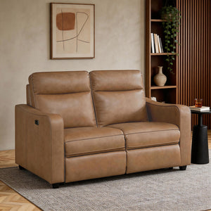 Orlin Faux Leather Power Double Reclining Loveseat with Curved Track Arms