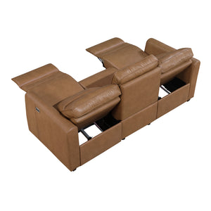 Orlin Faux Leather Power Double Reclining Sofa with Rounded Track Arms