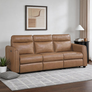 Orlin Faux Leather Power Double Reclining Sofa with Rounded Track Arms