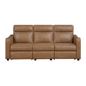 Orlin Faux Leather Power Double Reclining Sofa with Curved Track Arms