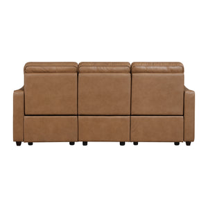 Orlin Faux Leather Power Double Reclining Sofa with Curved Track Arms