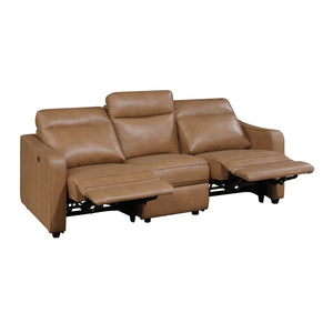 Orlin Faux Leather Power Double Reclining Sofa with Curved Track Arms