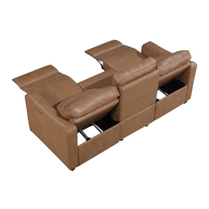 Orlin Faux Leather Power Double Reclining Sofa with Curved Track Arms