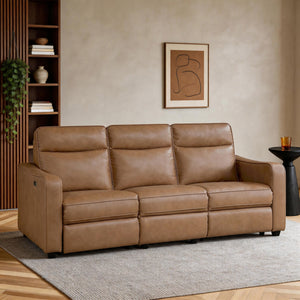 Orlin Faux Leather Power Double Reclining Sofa with Curved Track Arms
