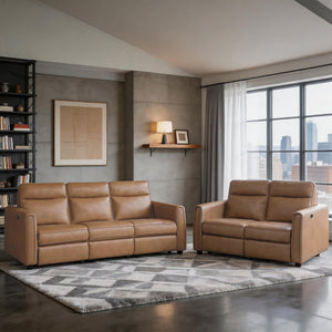 Orlin 2-Piece Faux Leather Living Room Sofa Set with Rounded Track Arms