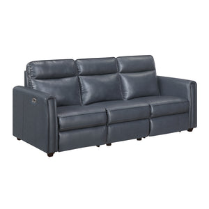 Orlin Faux Leather Power Double Reclining Sofa with Rounded Track Arms