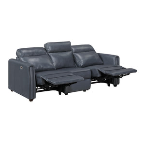 Orlin Faux Leather Power Double Reclining Sofa with Rounded Track Arms