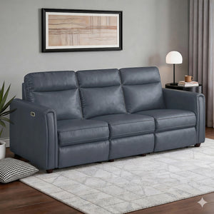 Orlin Faux Leather Power Double Reclining Sofa with Rounded Track Arms