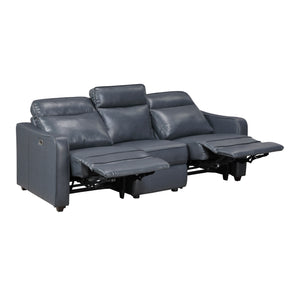 Orlin Faux Leather Power Double Reclining Sofa with Curved Track Arms