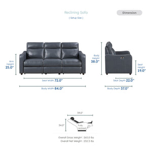 Orlin Faux Leather Power Double Reclining Sofa with Curved Track Arms