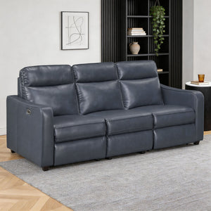 Orlin Faux Leather Power Double Reclining Sofa with Curved Track Arms