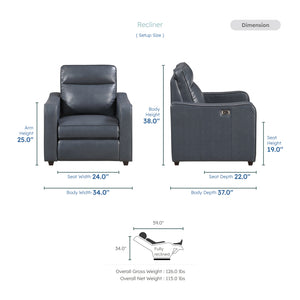 Orlin Faux Leather Power Reclining Chair with Curved Track Arms