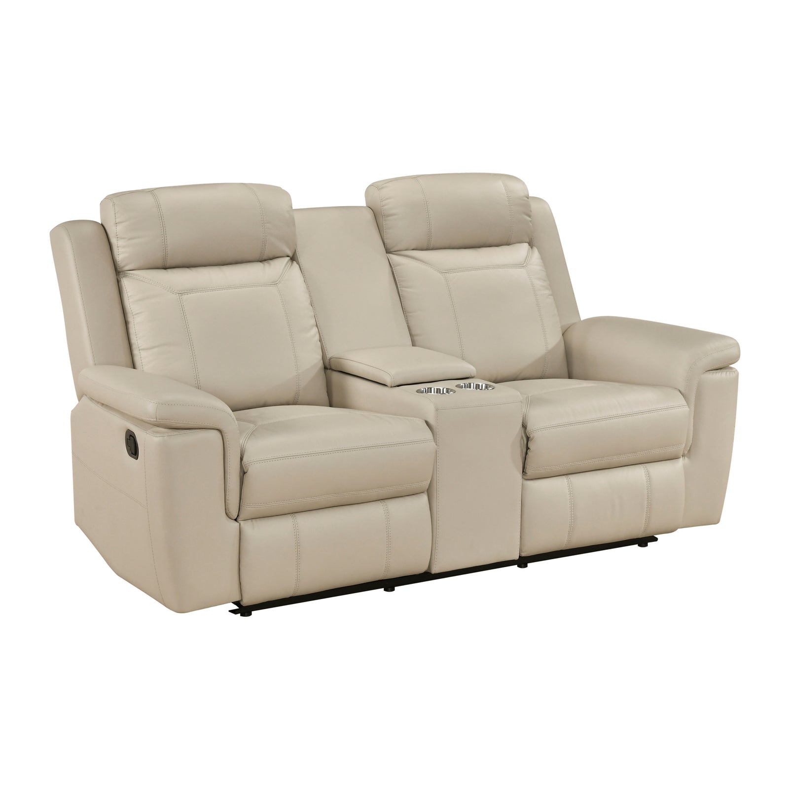 Zaria Leather Match Manual Double Reclining Love Seat with Center Console