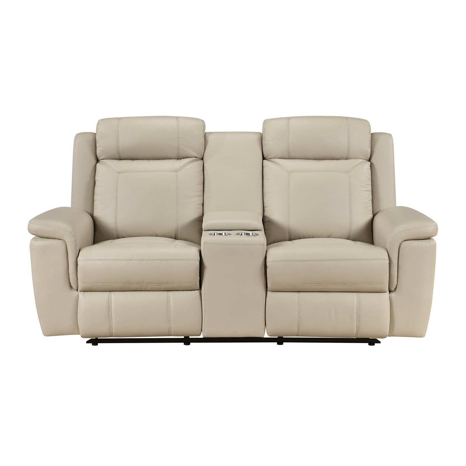 Zaria Leather Match Manual Double Reclining Love Seat with Center Console