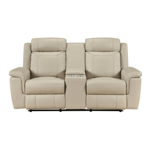 Zaria Leather Match Manual Double Reclining Love Seat with Center Console