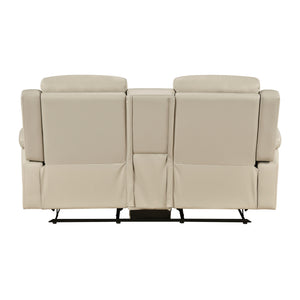 Zaria Leather Match Manual Double Reclining Love Seat with Center Console