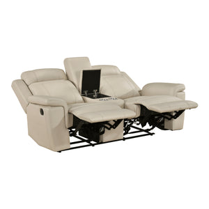 Zaria Leather Match Manual Double Reclining Love Seat with Center Console