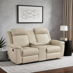 Zaria Leather Match Manual Double Reclining Love Seat with Center Console