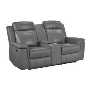 Zaria Leather Match Manual Double Reclining Love Seat with Center Console